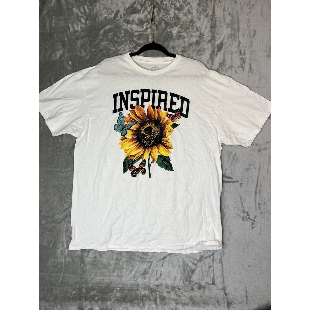DOM T-Shirt Men XL White Inspired Sunflower Butterfly Graphic Tee